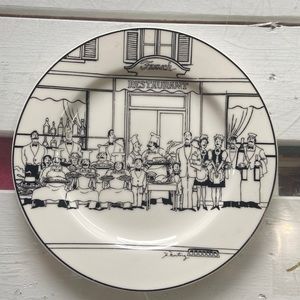 Epoch "Le Restaurant" Serving Platter/Chop Plate Black White French Bistro EUC
